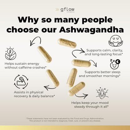 gflow vitamins Ashwagandha Nahrungsergänzungsmittel für Frauen und Männer | Schlaf-, Stimmungs- und Energieunterstützung | Extra stark, veganfreundlich, nicht genetisch verändert, hergestellt in den USA