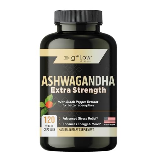 gflow vitamins Ashwagandha Nahrungsergänzungsmittel für Frauen und Männer | Schlaf-, Stimmungs- und Energieunterstützung | Extra stark, veganfreundlich, nicht genetisch verändert, hergestellt in den USA