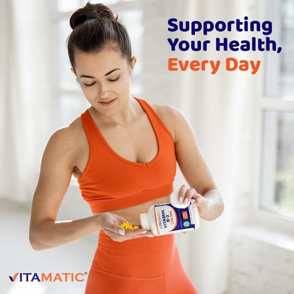 Vitamatic Vitamin B2 (Riboflavin) 250 mg – 200 Kapseln zur Unterstützung der Zellenergie und der Bildung roter Blutkörperchen