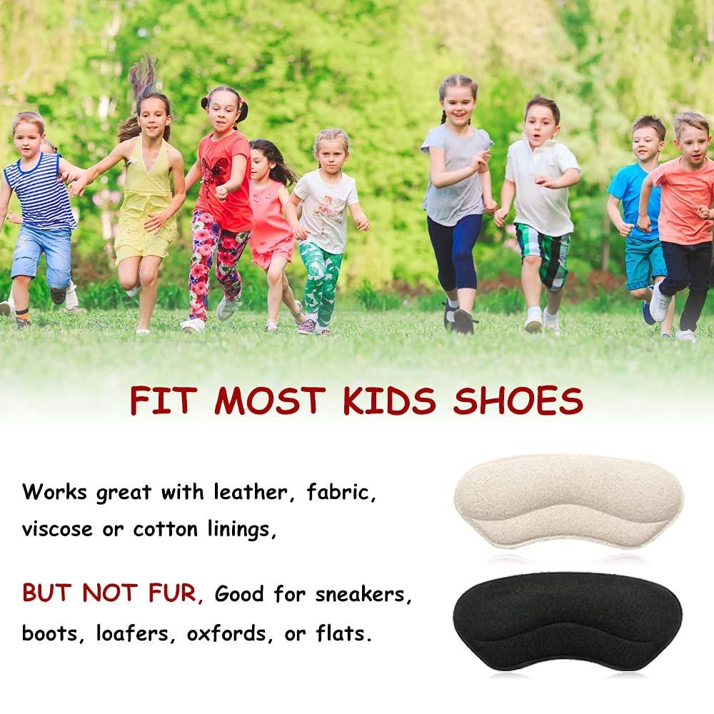Dr. Foot's Fersenpolster für Kinder und Frauen, selbstklebende Fersenkissen-Einlagen für Mädchen und Jungen – verhindert Rutschen, Reiben, Blasen, Fußschmerzen – 4 Paar (Beige+Schwarz)