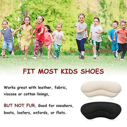 Dr. Foot's Fersenpolster für Kinder und Frauen, selbstklebende Fersenkissen-Einlagen für Mädchen und Jungen – verhindert Rutschen, Reiben, Blasen, Fußschmerzen – 4 Paar (Beige+Schwarz)