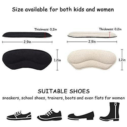 Dr. Foot's Fersenpolster für Kinder und Frauen, selbstklebende Fersenkissen-Einlagen für Mädchen und Jungen – verhindert Rutschen, Reiben, Blasen, Fußschmerzen – 4 Paar (Beige+Schwarz)