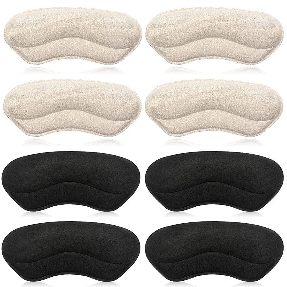 Dr. Foot's Fersenpolster für Kinder und Frauen, selbstklebende Fersenkissen-Einlagen für Mädchen und Jungen – verhindert Rutschen, Reiben, Blasen, Fußschmerzen – 4 Paar (Beige+Schwarz)