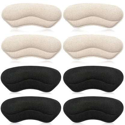 Dr. Foot's Fersenpolster für Kinder und Frauen, selbstklebende Fersenkissen-Einlagen für Mädchen und Jungen – verhindert Rutschen, Reiben, Blasen, Fußschmerzen – 4 Paar (Beige+Schwarz)