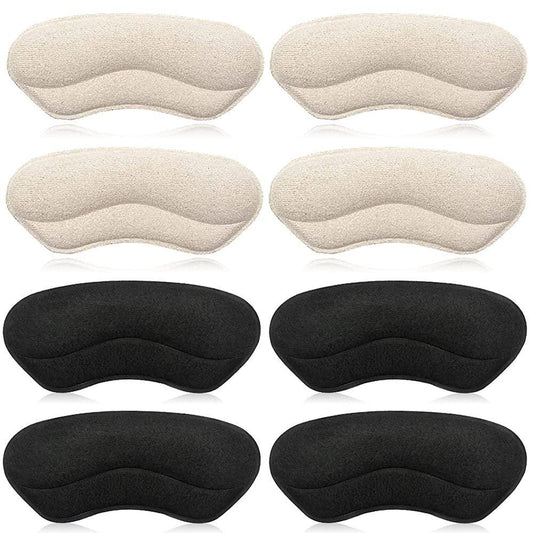 Dr. Foot's Fersenpolster für Kinder und Frauen, selbstklebende Fersenkissen-Einlagen für Mädchen und Jungen – verhindert Rutschen, Reiben, Blasen, Fußschmerzen – 4 Paar (Beige+Schwarz)