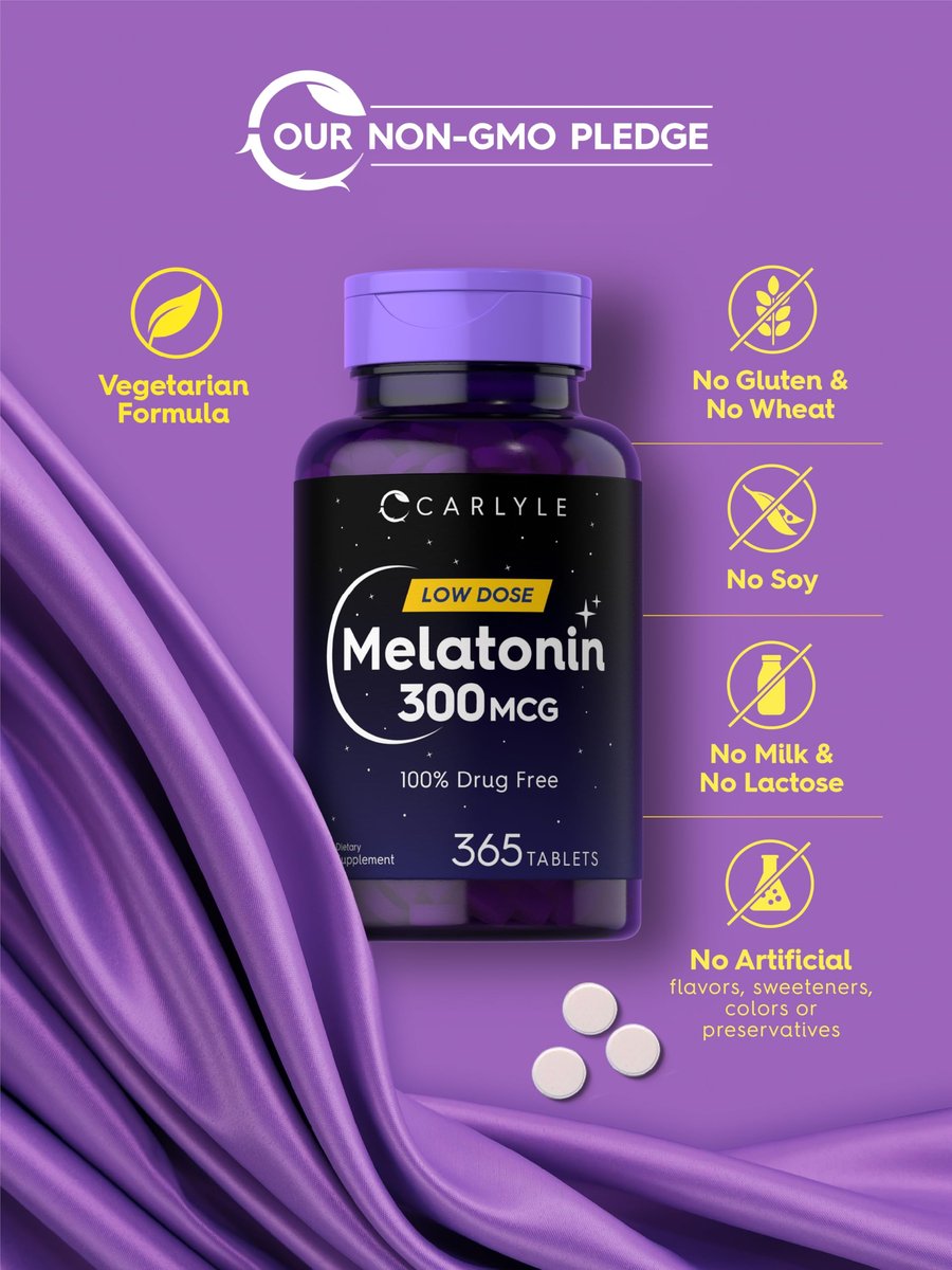 Carlyle Melatonin 300 mcg | 365 Tabletten | Niedrige Dosierung | Vegetarisch, Nicht-GVO, Glutenfrei