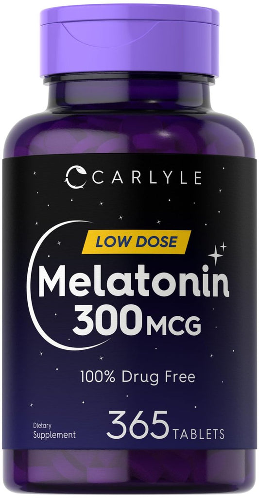 Carlyle Melatonin 300 mcg | 365 Tabletten | Niedrige Dosierung | Vegetarisch, Nicht-GVO, Glutenfrei