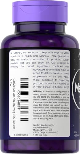 Carlyle Melatonin 300 mcg | 365 Tabletten | Niedrige Dosierung | Vegetarisch, Nicht-GVO, Glutenfrei