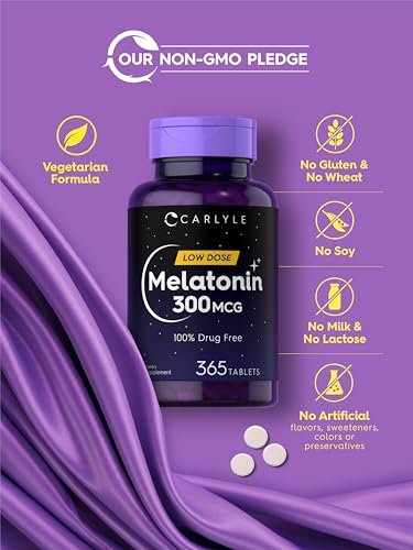 Carlyle Melatonin 300 mcg | 365 Tabletten | Niedrige Dosierung | Vegetarisch, Nicht-GVO, Glutenfrei