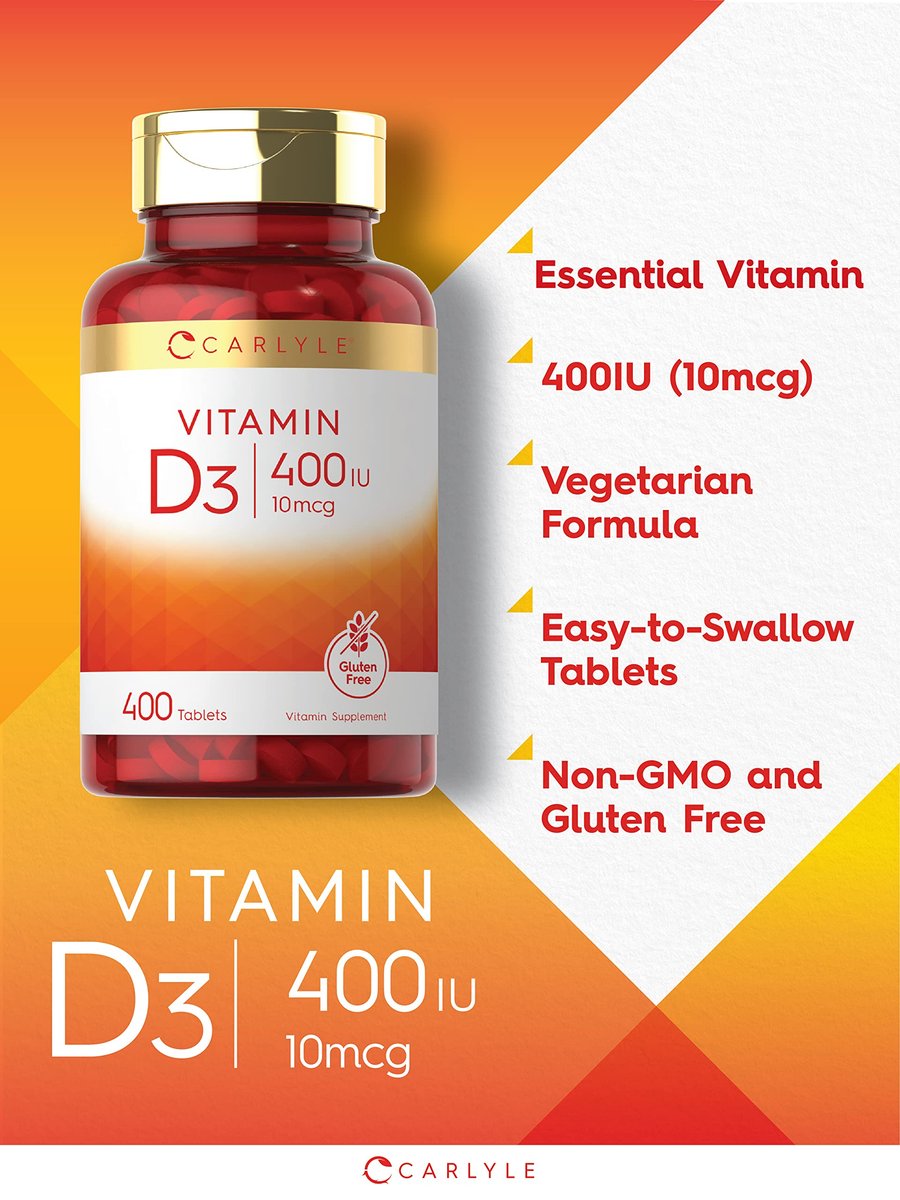 Carlyle Vitamin D3 400 IE (10 µg) | 400 Tabletten | Großpackung | Vegetarische, nicht gentechnisch veränderte und glutenfreie Formel | Vitamin-D-Ergänzung