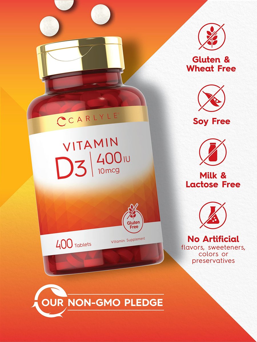 Carlyle Vitamin D3 400 IE (10 µg) | 400 Tabletten | Großpackung | Vegetarische, nicht gentechnisch veränderte und glutenfreie Formel | Vitamin-D-Ergänzung