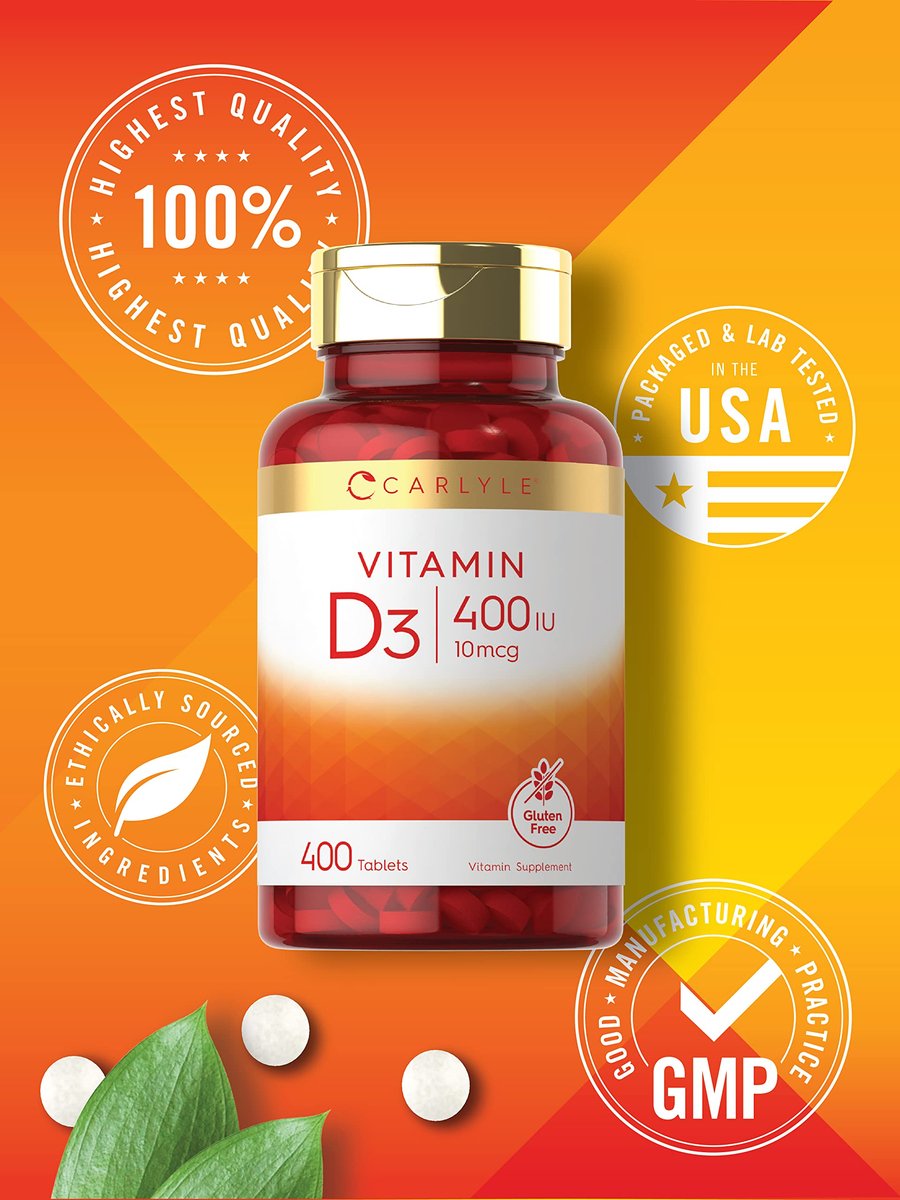 Carlyle Vitamin D3 400 IE (10 µg) | 400 Tabletten | Großpackung | Vegetarische, nicht gentechnisch veränderte und glutenfreie Formel | Vitamin-D-Ergänzung