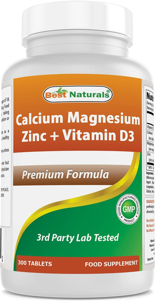 Best Naturals Calcium Magnesium Zink mit Vitamin D3, 300 Tabletten - Calcium 1000 mg, Magnesium 400 mg, Zink 25 mg & D3 600 IE pro Portion (3 Tabletten)