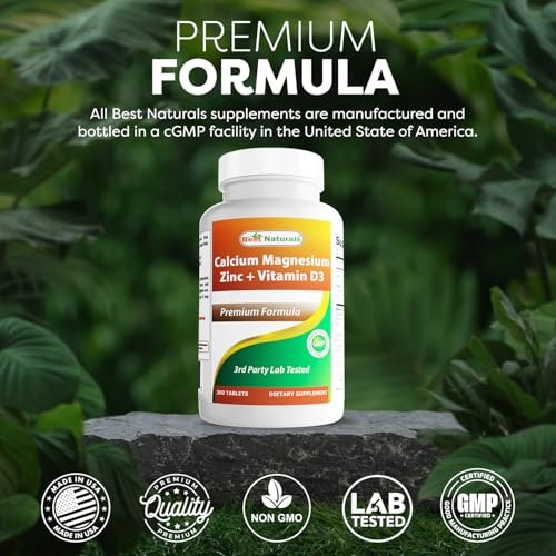 Best Naturals Calcium Magnesium Zink mit Vitamin D3, 300 Tabletten - Calcium 1000 mg, Magnesium 400 mg, Zink 25 mg & D3 600 IE pro Portion (3 Tabletten)