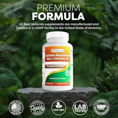 Best Naturals Calcium Magnesium Zink mit Vitamin D3, 300 Tabletten - Calcium 1000 mg, Magnesium 400 mg, Zink 25 mg & D3 600 IE pro Portion (3 Tabletten)