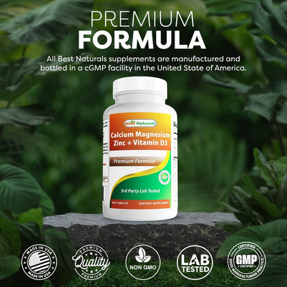Best Naturals Calcium Magnesium Zink mit Vitamin D3, 300 Tabletten - Calcium 1000 mg, Magnesium 400 mg, Zink 25 mg & D3 600 IE pro Portion (3 Tabletten)