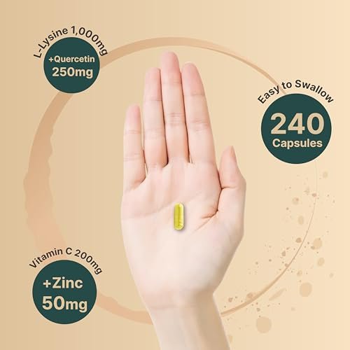NatureBell L-Lysin 1.000 mg Kapseln + Quercetin 250 mg mit Vitamin C und Zink, 240 Stück | Freie Form Aminosäuren, L-Lysin Komplex | Non-GMO, Glutenfrei