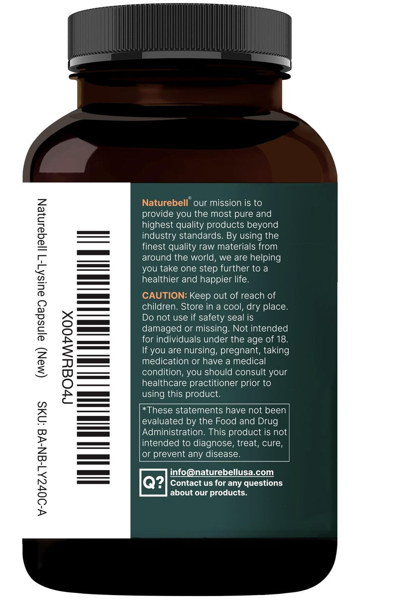 NatureBell L-Lysin 1.000 mg Kapseln + Quercetin 250 mg mit Vitamin C und Zink, 240 Stück | Freie Form Aminosäuren, L-Lysin Komplex | Non-GMO, Glutenfrei