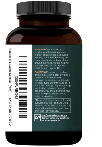 NatureBell L-Lysin 1.000 mg Kapseln + Quercetin 250 mg mit Vitamin C und Zink, 240 Stück | Freie Form Aminosäuren, L-Lysin Komplex | Non-GMO, Glutenfrei