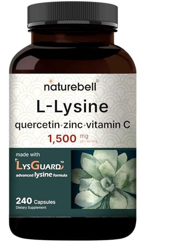 NatureBell L-Lysin 1.000 mg Kapseln + Quercetin 250 mg mit Vitamin C und Zink, 240 Stück | Freie Form Aminosäuren, L-Lysin Komplex | Non-GMO, Glutenfrei