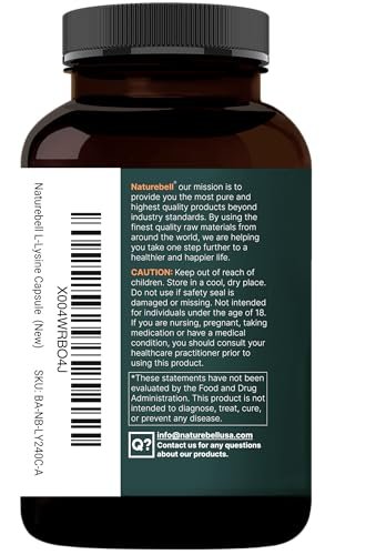 NatureBell L-Lysin 1.000 mg Kapseln + Quercetin 250 mg mit Vitamin C und Zink, 240 Stück | Freie Form Aminosäuren, L-Lysin Komplex | Non-GMO, Glutenfrei