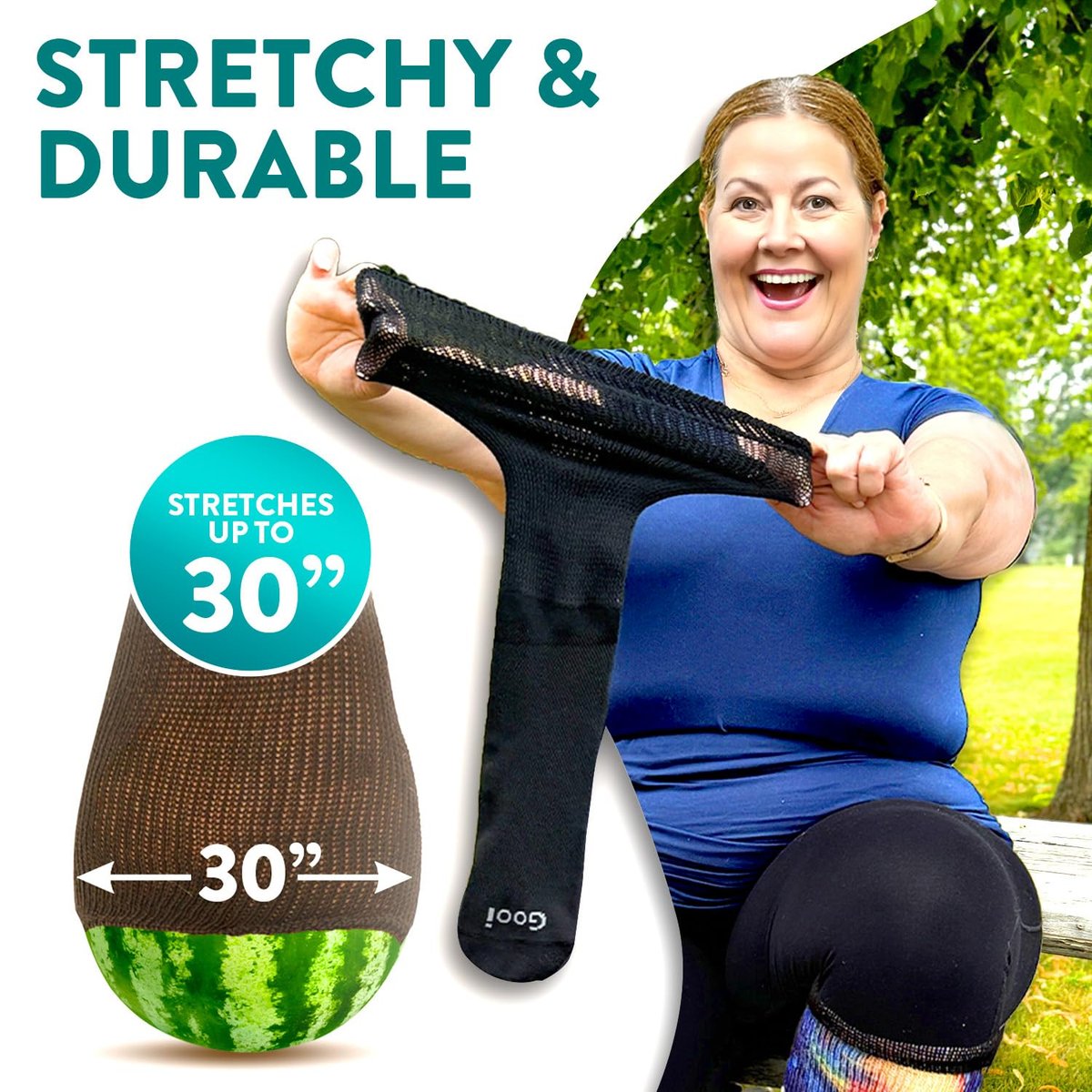 Gooi Extra Weite Socken für geschwollene Füße, weiche Dehnung bis 30 Zoll, Senioren, Diabetiker, Männer Frauen 10-13 13-15, nicht einschnürend, lockere Passform, Ödeme, Lymphödem, Neuropathie, bariatrisch, Gipsverband, über der Wade, Plus Size