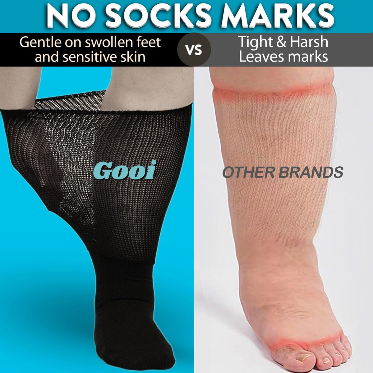 Gooi Extra Weite Socken für geschwollene Füße, weiche Dehnung bis 30 Zoll, Senioren, Diabetiker, Männer Frauen 10-13 13-15, nicht einschnürend, lockere Passform, Ödeme, Lymphödem, Neuropathie, bariatrisch, Gipsverband, über der Wade, Plus Size