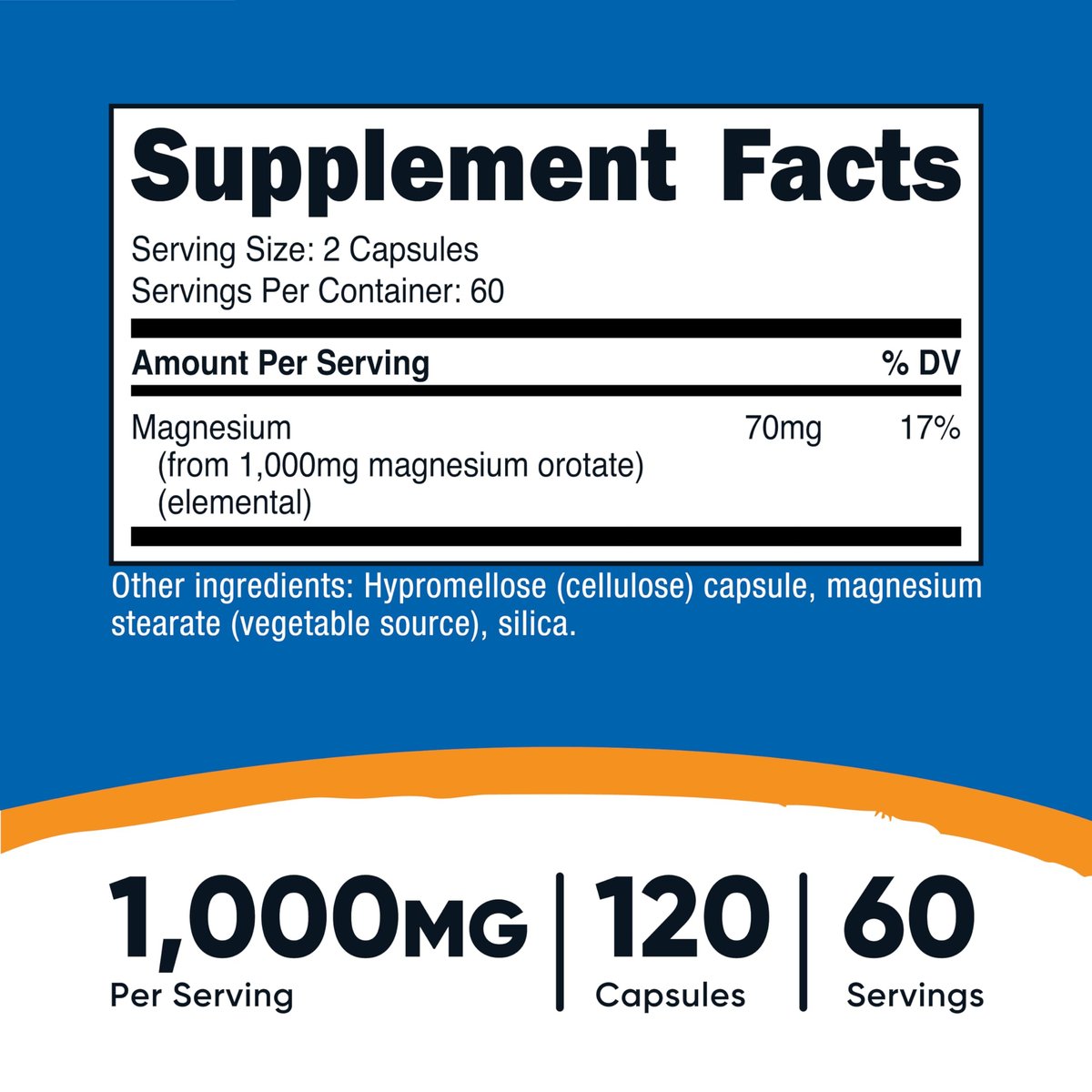Nutricost Magnesium Orotate Kapseln 1000mg, 120 Kapseln - 60 Portionen, 500mg pro Kapsel, Non-GMO, Glutenfrei