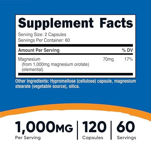 Nutricost Magnesium Orotate Kapseln 1000mg, 120 Kapseln - 60 Portionen, 500mg pro Kapsel, Non-GMO, Glutenfrei
