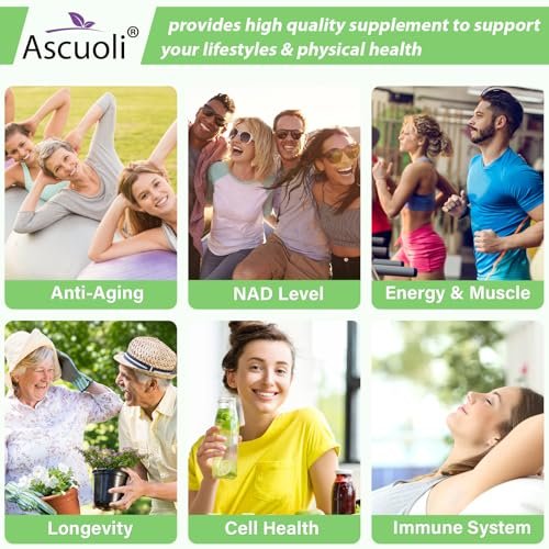 Ascuoli NMN 500mg + Trans-Resveratrol 600mg - 1150mg 3-in-1 Formel mit 99% Ultra-Purity, 60 Kapseln für NAD+, Zellen, Immunsystem, Energie & Muskeln, Gesunde Alterung