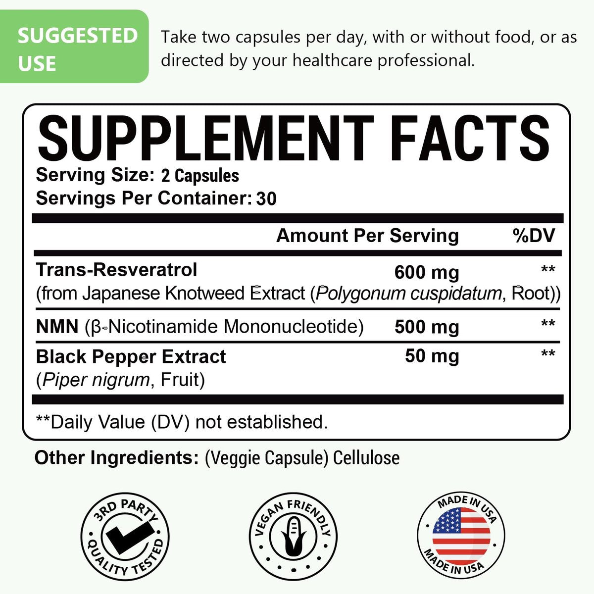 Ascuoli NMN 500mg + Trans-Resveratrol 600mg - 1150mg 3-in-1 Formel mit 99% Ultra-Purity, 60 Kapseln für NAD+, Zellen, Immunsystem, Energie & Muskeln, Gesunde Alterung