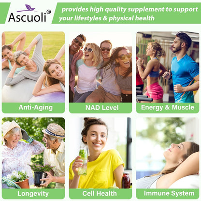 Ascuoli NMN 500mg + Trans-Resveratrol 600mg - 1150mg 3-in-1 Formel mit 99% Ultra-Purity, 60 Kapseln für NAD+, Zellen, Immunsystem, Energie & Muskeln, Gesunde Alterung