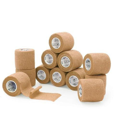 OK TAPE Selbstklebende Kohesivbinden 12er-Pack, 5 cm x 4,6 m, Nicht gewebte selbsthaftende Sportbandage, Veterinärbandage, für Daumen, Finger, Handgelenk, Knöchel (Beige)