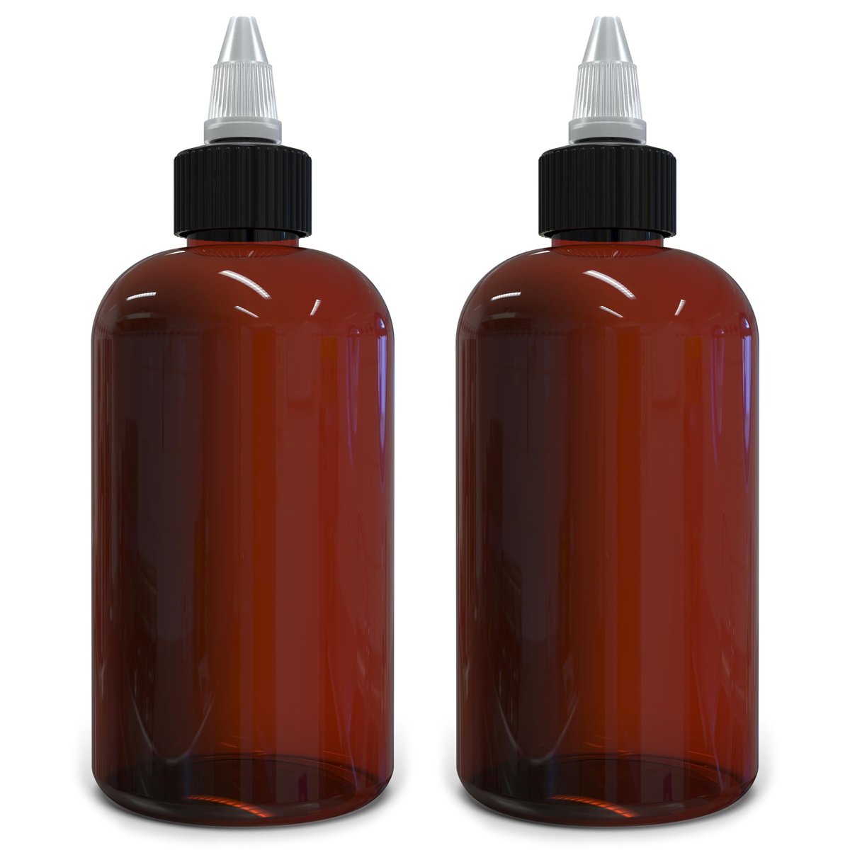 BRIGHTFROM Twist Top Applikatorflaschen, 8 OZ Bernstein, Quetschflaschen aus rundem, leeren Kunststoff, BPA-frei, PET, nachfüllbar, Düse zum Öffnen/Schließen (Schwarz) - Mehrzweck (2er-Pack)