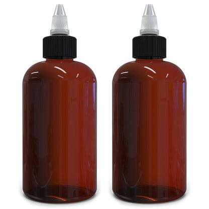 BRIGHTFROM Twist Top Applikatorflaschen, 8 OZ Bernstein, Quetschflaschen aus rundem, leeren Kunststoff, BPA-frei, PET, nachfüllbar, Düse zum Öffnen/Schließen (Schwarz) - Mehrzweck (2er-Pack)