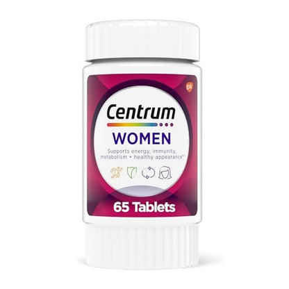 Centrum Multivitamin für Frauen – Multivitamin-/Mineralstoffpräparat mit Eisen, Vitamin D3, B-Vitaminen und Antioxidantien Vitamin C und E, glutenfrei, ohne Gentechnik – 65 Tabletten