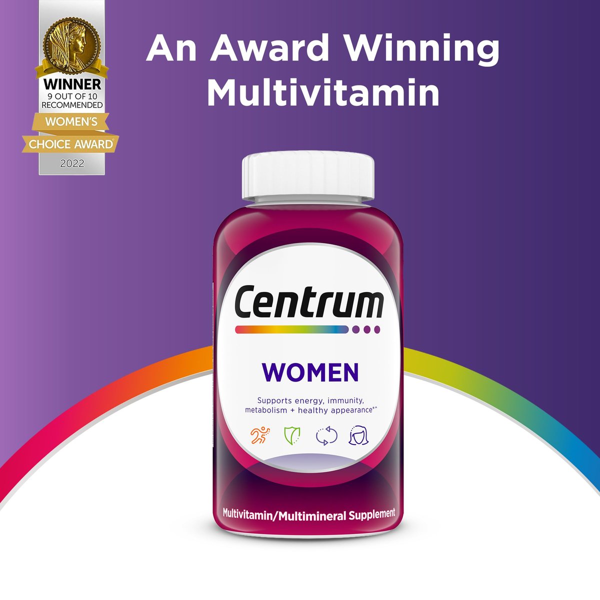 Centrum Multivitamin für Frauen – Multivitamin-/Mineralstoffpräparat mit Eisen, Vitamin D3, B-Vitaminen und Antioxidantien Vitamin C und E, glutenfrei, ohne Gentechnik – 65 Tabletten