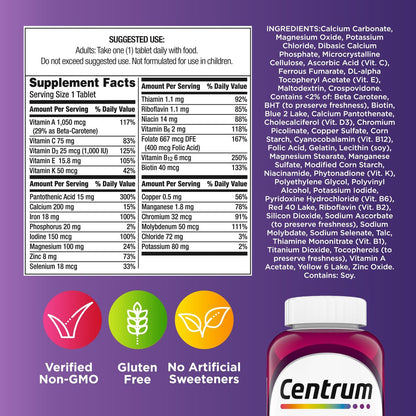 Centrum Multivitamin für Frauen – Multivitamin-/Mineralstoffpräparat mit Eisen, Vitamin D3, B-Vitaminen und Antioxidantien Vitamin C und E, glutenfrei, ohne Gentechnik – 65 Tabletten