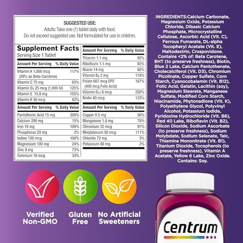Centrum Multivitamin für Frauen – Multivitamin-/Multimineral-Ergänzung mit Eisen, Vitamin D3, B-Vitaminen und Antioxidantien (Vitamin C und E), glutenfrei, ohne Gentechnik – 120 Tabletten