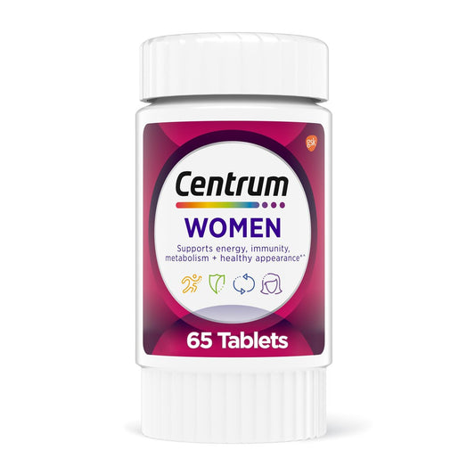 Centrum Multivitamin für Frauen – Multivitamin-/Mineralstoffpräparat mit Eisen, Vitamin D3, B-Vitaminen und Antioxidantien Vitamin C und E, glutenfrei, ohne Gentechnik – 65 Tabletten
