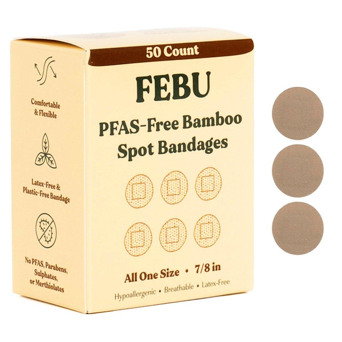 FEBU Ökologische Bambus-Bandagen | PFAS-freie Pflaster für Schrammen & Schnitte | Flexible Stoffpflaster | Vollständig kompostierbar, latexfrei | 50 Stück Spot