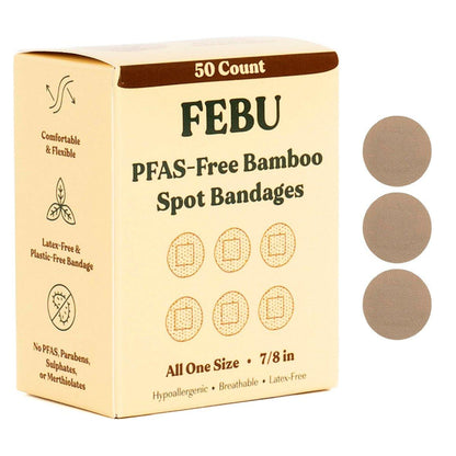 FEBU Ökologische Bambus-Bandagen | PFAS-freie Pflaster für Schrammen & Schnitte | Flexible Stoffpflaster | Vollständig kompostierbar, latexfrei | 50 Stück Spot