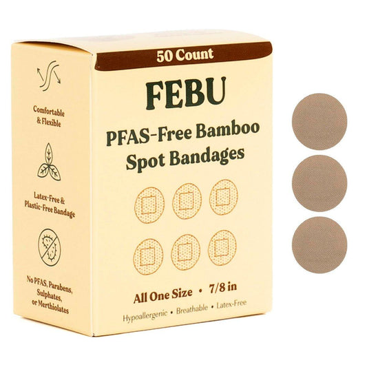 FEBU Ökologische Bambus-Bandagen | PFAS-freie Pflaster für Schrammen & Schnitte | Flexible Stoffpflaster | Vollständig kompostierbar, latexfrei | 50 Stück Spot