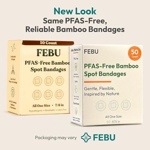 FEBU Ökologische Bambus-Bandagen | PFAS-freie Pflaster für Schrammen & Schnitte | Flexible Stoffpflaster | Vollständig kompostierbar, latexfrei | 50 Stück Spot