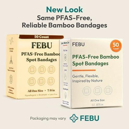 FEBU Ökologische Bambus-Bandagen | PFAS-freie Pflaster für Schrammen & Schnitte | Flexible Stoffpflaster | Vollständig kompostierbar, latexfrei | 50 Stück Spot