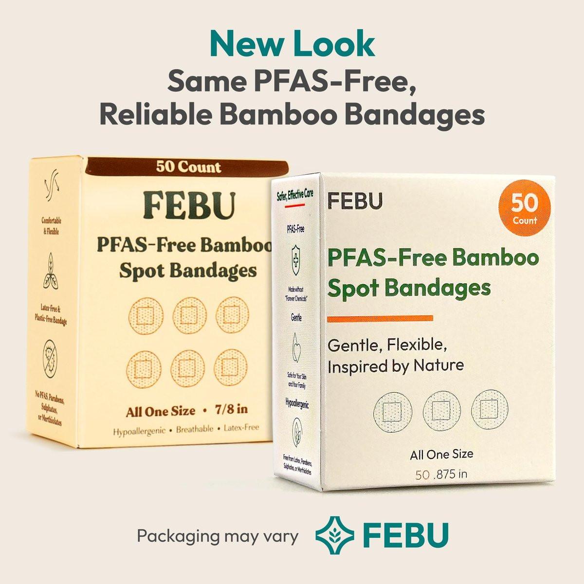 FEBU Ökologische Bambus-Bandagen | PFAS-freie Pflaster für Schrammen & Schnitte | Flexible Stoffpflaster | Vollständig kompostierbar, latexfrei | 50 Stück Spot