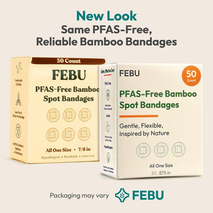 FEBU Ökologische Bambus-Bandagen | PFAS-freie Pflaster für Schrammen & Schnitte | Flexible Stoffpflaster | Vollständig kompostierbar, latexfrei | 50 Stück Spot