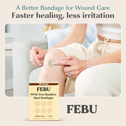 FEBU Ökologische Große Bambus-Bandagen | PFAS-freie Pflaster für Schürfwunden & Schnitte | Flexibler Stoffverband | Vollständig kompostierbar, Latexfrei | 20 Stück Groß