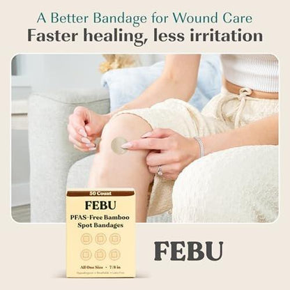 FEBU Ökologische Große Bambus-Bandagen | PFAS-freie Pflaster für Schürfwunden & Schnitte | Flexibler Stoffverband | Vollständig kompostierbar, Latexfrei | 20 Stück Groß