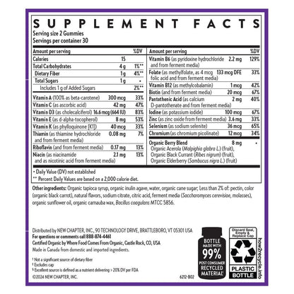 New Chapter Kinder-Multivitamin Gummibärchen - 65% weniger Zucker, mit Vitamin C, D3 & Zink, Nicht-GVO, Glutenfrei, Beeren-Zitrus, 60 Stück
